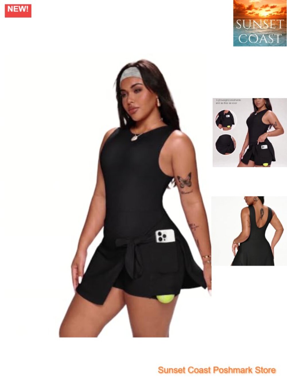 Plus Size Tennis Dress with Pockets Sleeveless Athletic Golf Dress